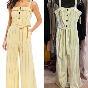 NWT Gianni Bini Cream Black Linen Blend Jumpsuit Sz L